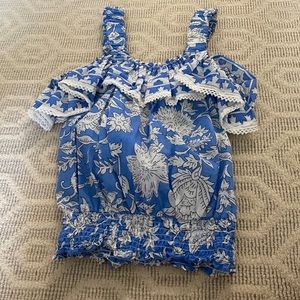 Blue and white floral top
